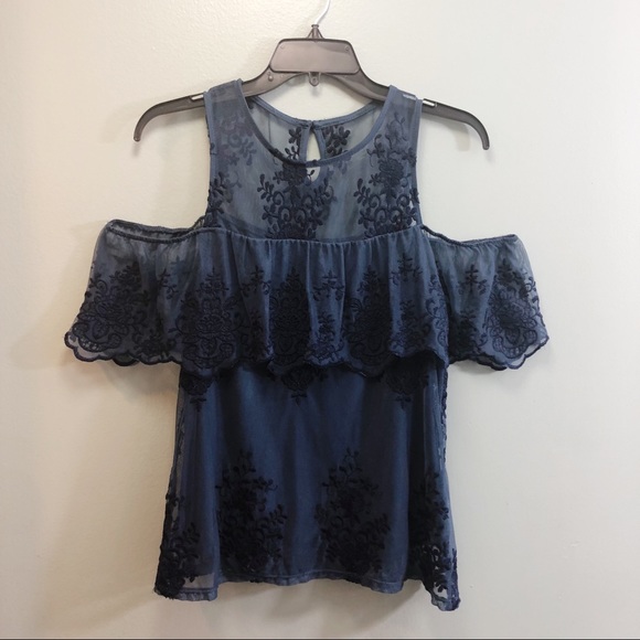 miami Tops - Francesca’s Blue Cold Shoulder Blouse